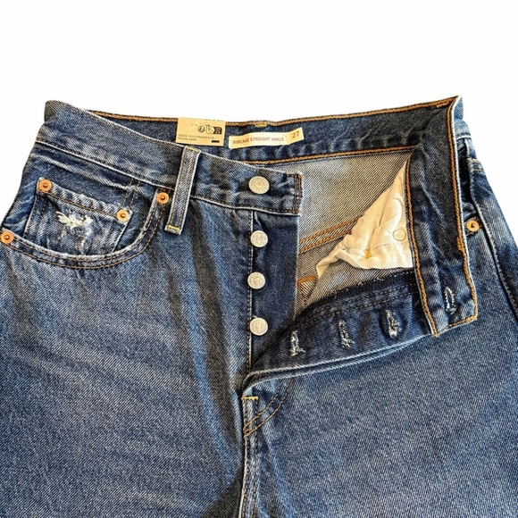 Levi’s Ribcage Straight Ankle Jeans Distressed Knee Holes 27 x 27 NWT - Picture 2 of 13